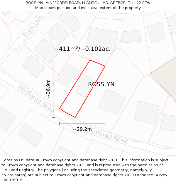 ROSSLYN, MINFFORDD ROAD, LLANDDULAS, ABERGELE, LL22 8EW: Plot and title map