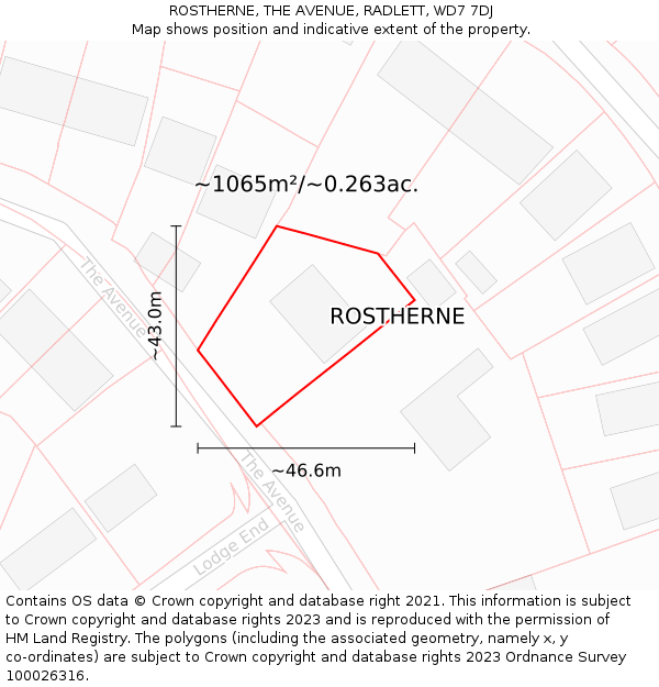 ROSTHERNE, THE AVENUE, RADLETT, WD7 7DJ: Plot and title map