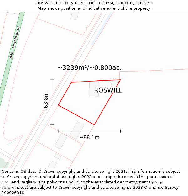 ROSWILL, LINCOLN ROAD, NETTLEHAM, LINCOLN, LN2 2NF: Plot and title map
