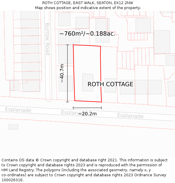 ROTH COTTAGE, EAST WALK, SEATON, EX12 2NW: Plot and title map