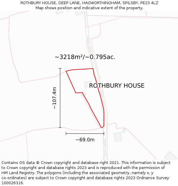 ROTHBURY HOUSE, DEEP LANE, HAGWORTHINGHAM, SPILSBY, PE23 4LZ: Plot and title map