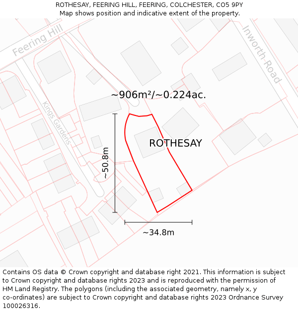 ROTHESAY, FEERING HILL, FEERING, COLCHESTER, CO5 9PY: Plot and title map