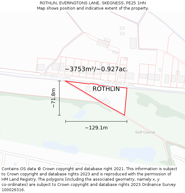 ROTHLIN, EVERINGTONS LANE, SKEGNESS, PE25 1HN: Plot and title map