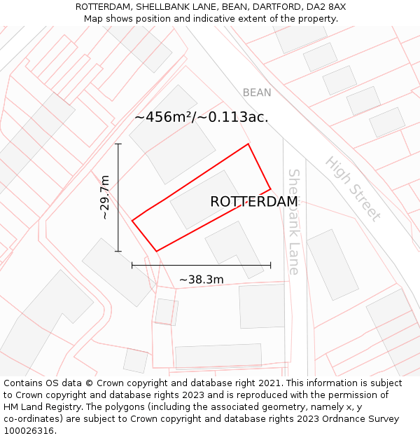 ROTTERDAM, SHELLBANK LANE, BEAN, DARTFORD, DA2 8AX: Plot and title map