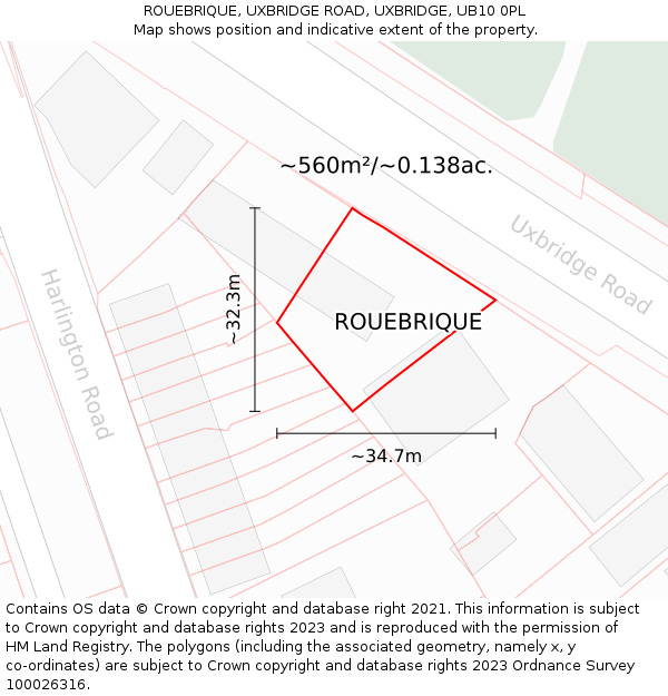 ROUEBRIQUE, UXBRIDGE ROAD, UXBRIDGE, UB10 0PL: Plot and title map