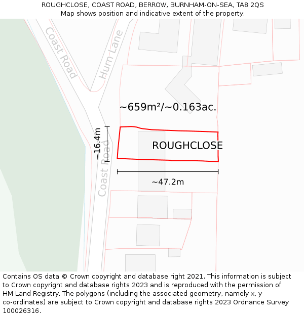 ROUGHCLOSE, COAST ROAD, BERROW, BURNHAM-ON-SEA, TA8 2QS: Plot and title map