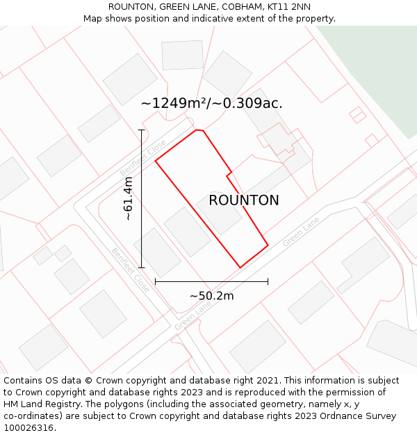 ROUNTON, GREEN LANE, COBHAM, KT11 2NN: Plot and title map