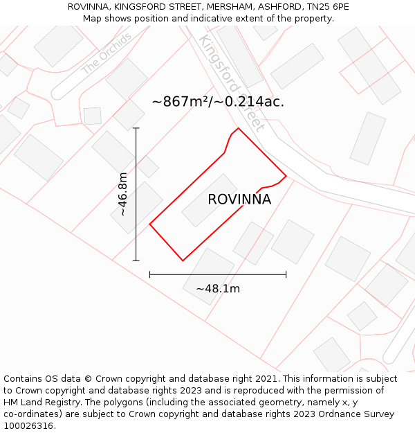 ROVINNA, KINGSFORD STREET, MERSHAM, ASHFORD, TN25 6PE: Plot and title map