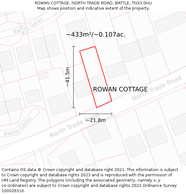 ROWAN COTTAGE, NORTH TRADE ROAD, BATTLE, TN33 0HU: Plot and title map