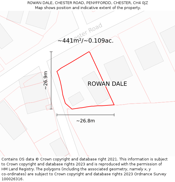 ROWAN DALE, CHESTER ROAD, PENYFFORDD, CHESTER, CH4 0JZ: Plot and title map