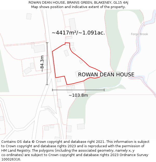 ROWAN DEAN HOUSE, BRAINS GREEN, BLAKENEY, GL15 4AJ: Plot and title map