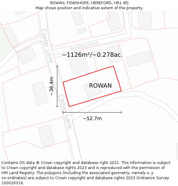 ROWAN, FOWNHOPE, HEREFORD, HR1 4PJ: Plot and title map