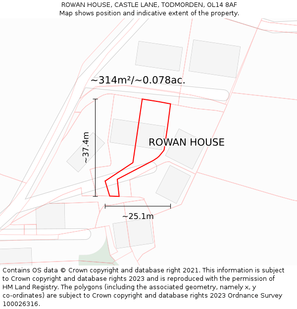 ROWAN HOUSE, CASTLE LANE, TODMORDEN, OL14 8AF: Plot and title map