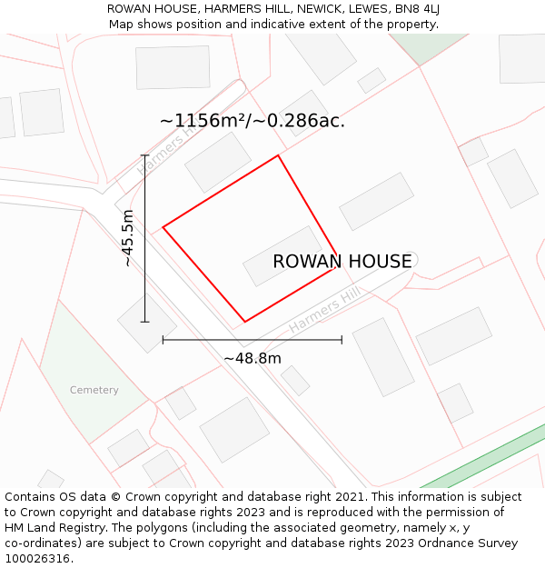 ROWAN HOUSE, HARMERS HILL, NEWICK, LEWES, BN8 4LJ: Plot and title map