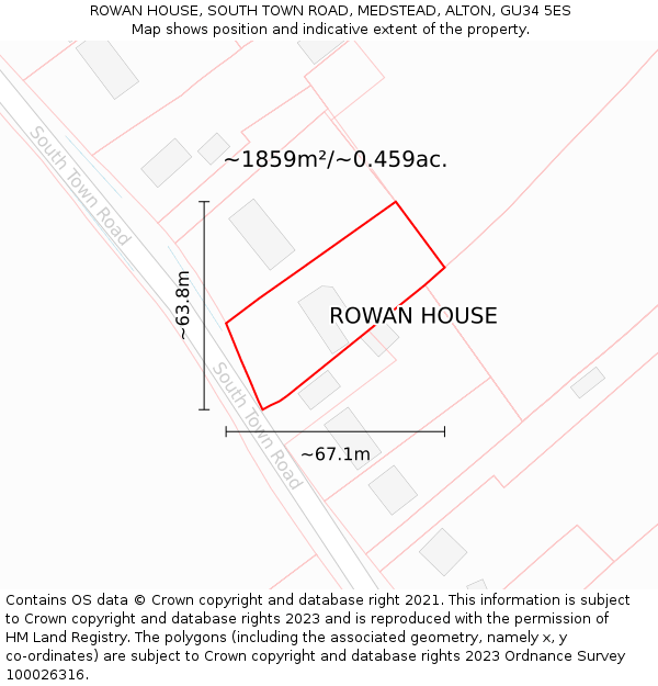 ROWAN HOUSE, SOUTH TOWN ROAD, MEDSTEAD, ALTON, GU34 5ES: Plot and title map