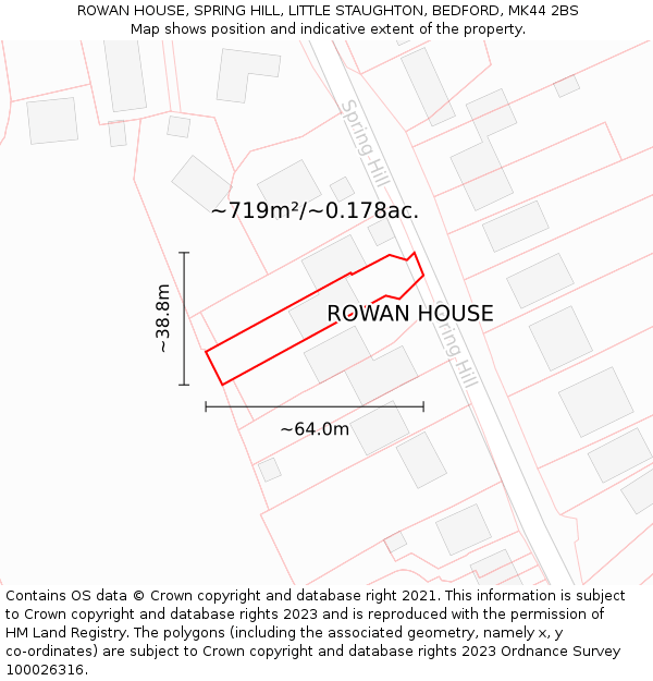 ROWAN HOUSE, SPRING HILL, LITTLE STAUGHTON, BEDFORD, MK44 2BS: Plot and title map