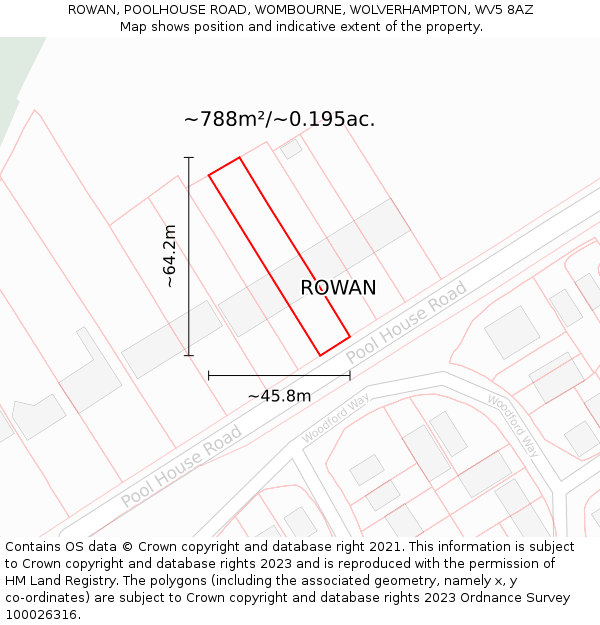 ROWAN, POOLHOUSE ROAD, WOMBOURNE, WOLVERHAMPTON, WV5 8AZ: Plot and title map