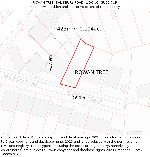 ROWAN TREE, SALISBURY ROAD, WOKING, GU22 7UR: Plot and title map
