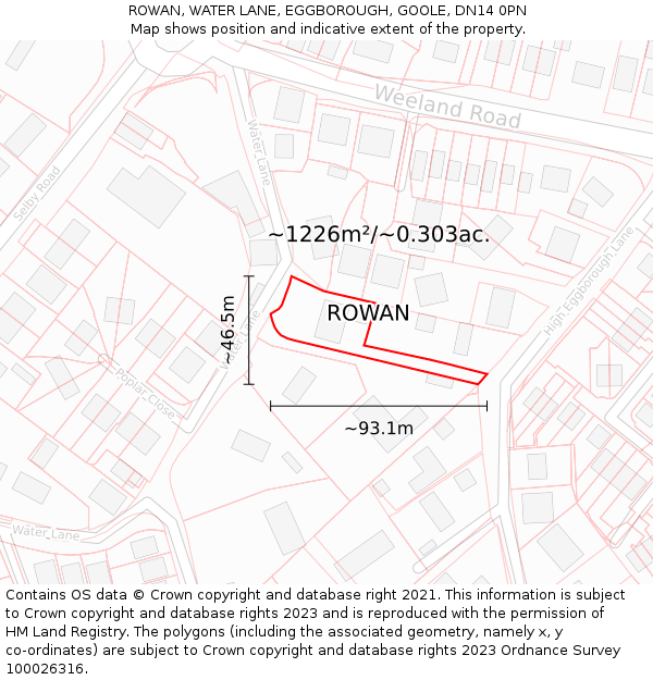 ROWAN, WATER LANE, EGGBOROUGH, GOOLE, DN14 0PN: Plot and title map