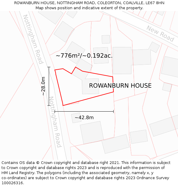 ROWANBURN HOUSE, NOTTINGHAM ROAD, COLEORTON, COALVILLE, LE67 8HN: Plot and title map