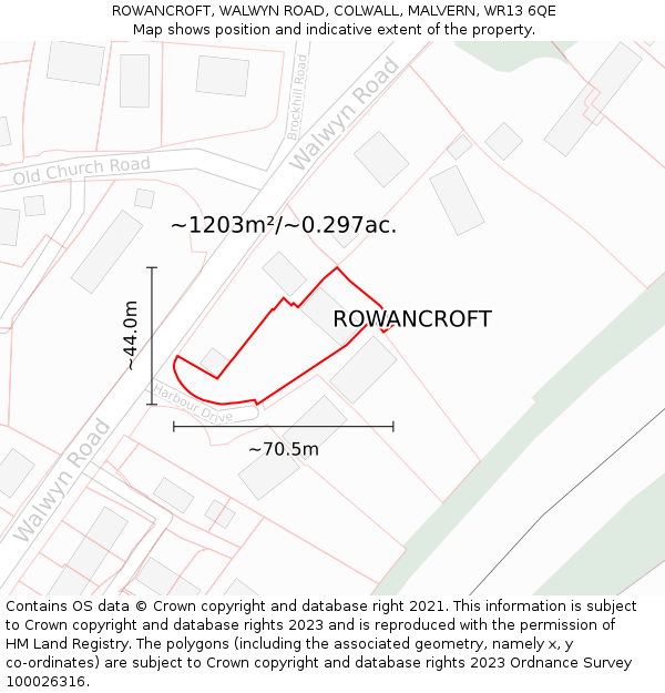 ROWANCROFT, WALWYN ROAD, COLWALL, MALVERN, WR13 6QE: Plot and title map