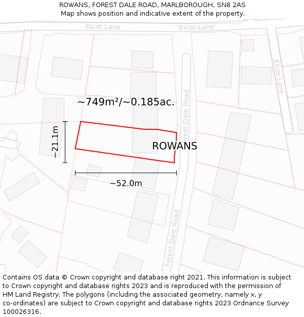 ROWANS, FOREST DALE ROAD, MARLBOROUGH, SN8 2AS: Plot and title map