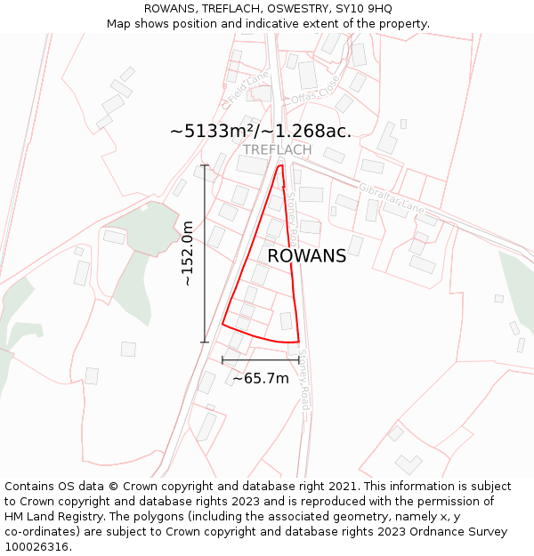 ROWANS, TREFLACH, OSWESTRY, SY10 9HQ: Plot and title map