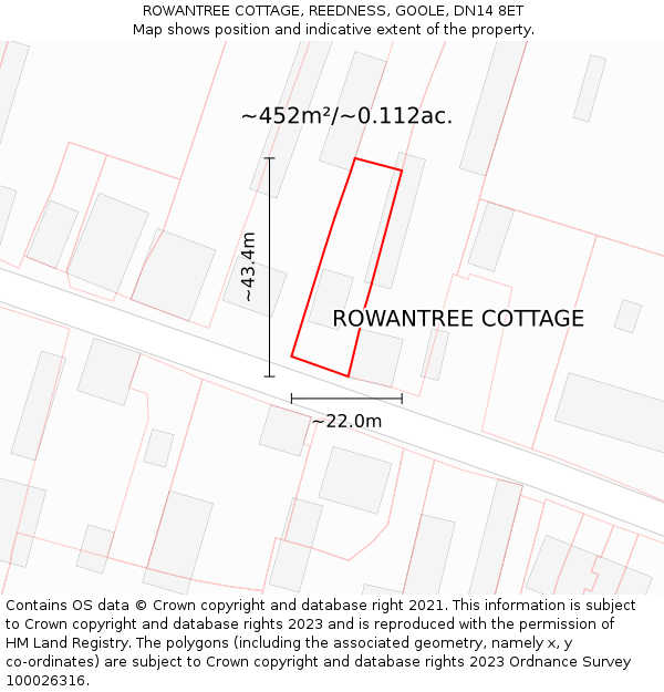 ROWANTREE COTTAGE, REEDNESS, GOOLE, DN14 8ET: Plot and title map