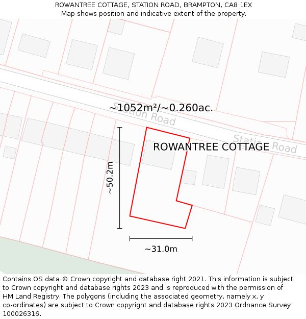 ROWANTREE COTTAGE, STATION ROAD, BRAMPTON, CA8 1EX: Plot and title map