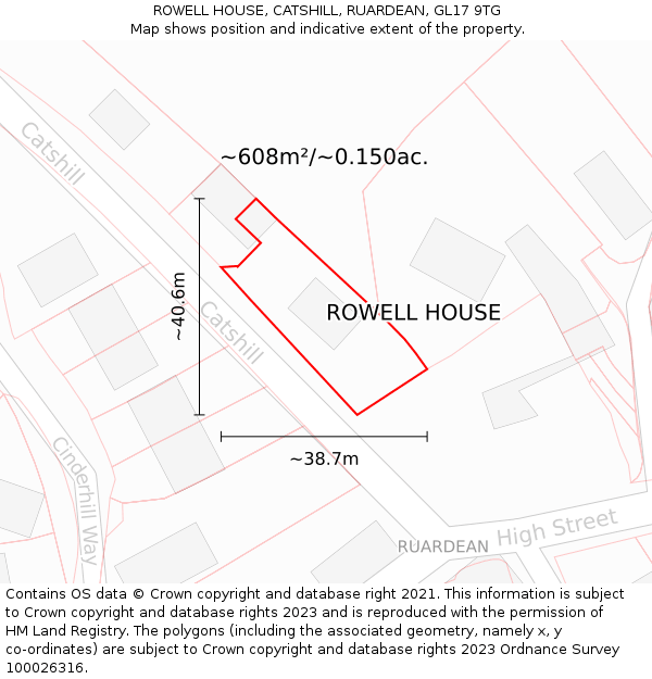 ROWELL HOUSE, CATSHILL, RUARDEAN, GL17 9TG: Plot and title map