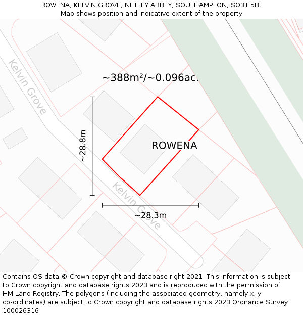 ROWENA, KELVIN GROVE, NETLEY ABBEY, SOUTHAMPTON, SO31 5BL: Plot and title map