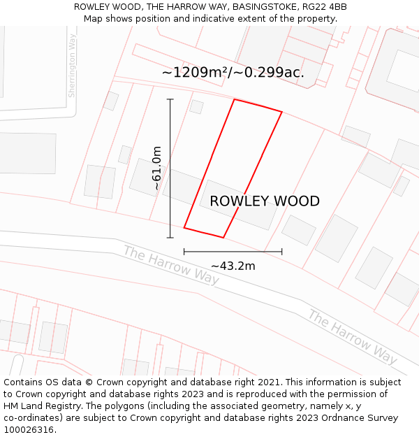ROWLEY WOOD, THE HARROW WAY, BASINGSTOKE, RG22 4BB: Plot and title map