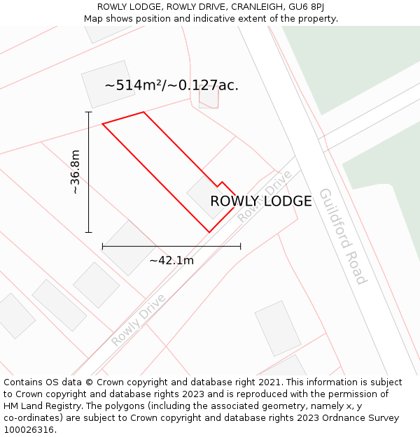 ROWLY LODGE, ROWLY DRIVE, CRANLEIGH, GU6 8PJ: Plot and title map