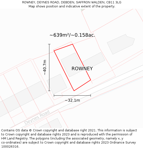 ROWNEY, DEYNES ROAD, DEBDEN, SAFFRON WALDEN, CB11 3LG: Plot and title map