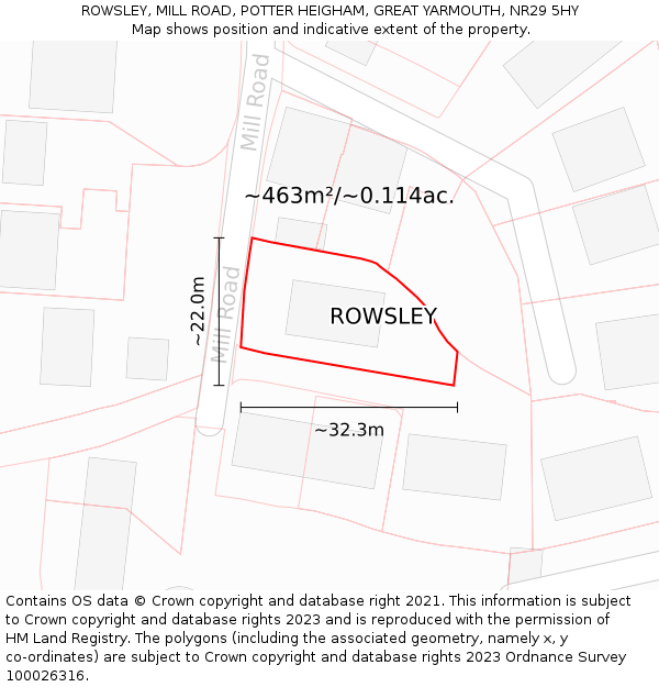 ROWSLEY, MILL ROAD, POTTER HEIGHAM, GREAT YARMOUTH, NR29 5HY: Plot and title map