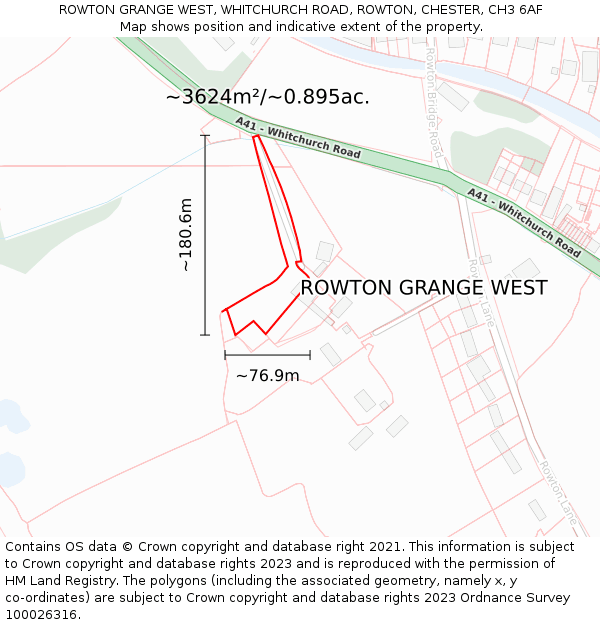ROWTON GRANGE WEST, WHITCHURCH ROAD, ROWTON, CHESTER, CH3 6AF: Plot and title map