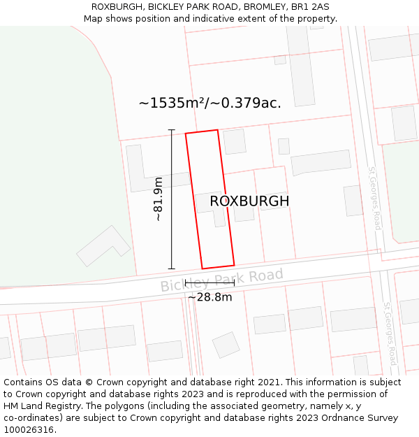 ROXBURGH, BICKLEY PARK ROAD, BROMLEY, BR1 2AS: Plot and title map