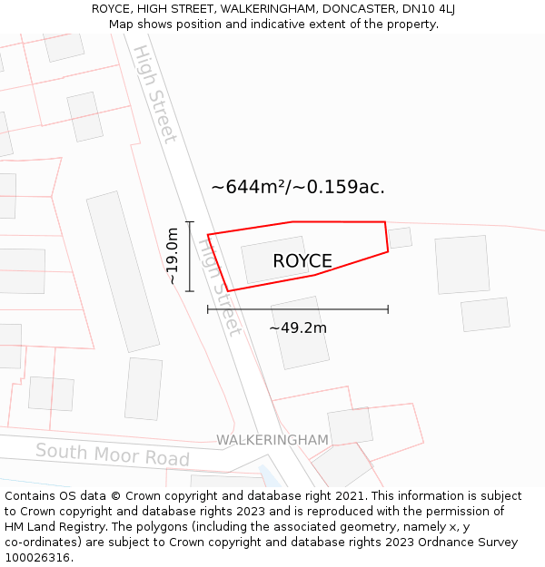 ROYCE, HIGH STREET, WALKERINGHAM, DONCASTER, DN10 4LJ: Plot and title map