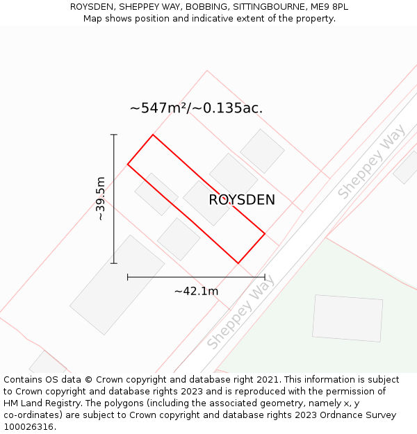 ROYSDEN, SHEPPEY WAY, BOBBING, SITTINGBOURNE, ME9 8PL: Plot and title map
