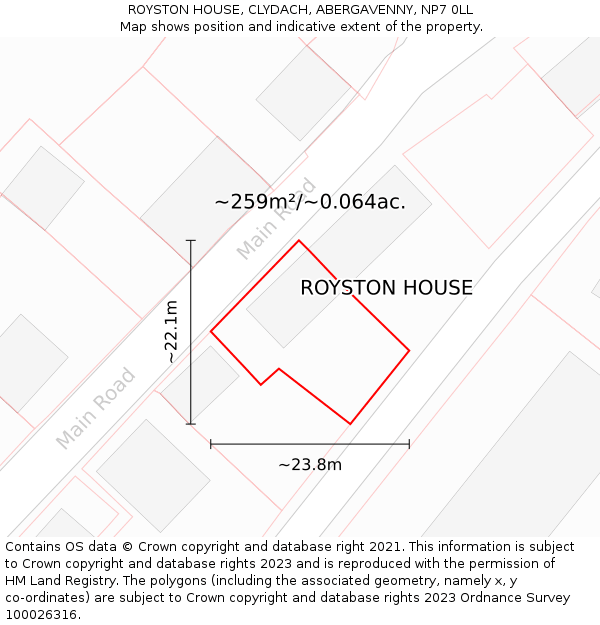 ROYSTON HOUSE, CLYDACH, ABERGAVENNY, NP7 0LL: Plot and title map