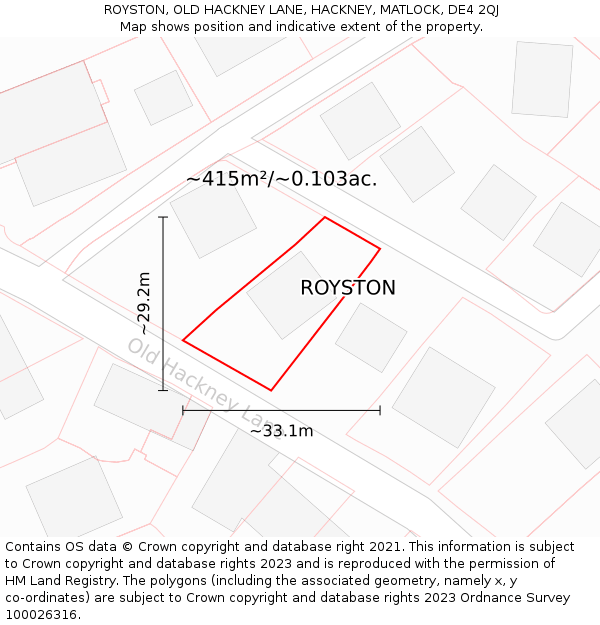 ROYSTON, OLD HACKNEY LANE, HACKNEY, MATLOCK, DE4 2QJ: Plot and title map
