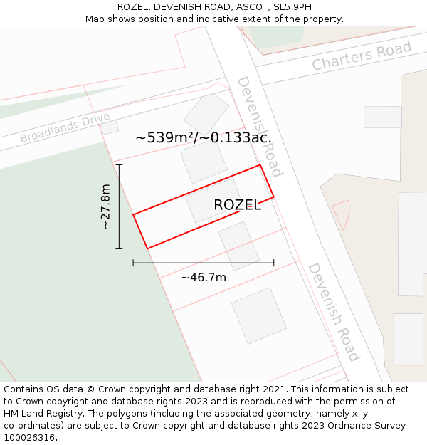 ROZEL, DEVENISH ROAD, ASCOT, SL5 9PH: Plot and title map