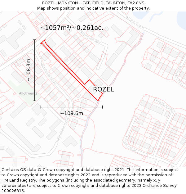 ROZEL, MONKTON HEATHFIELD, TAUNTON, TA2 8NS: Plot and title map