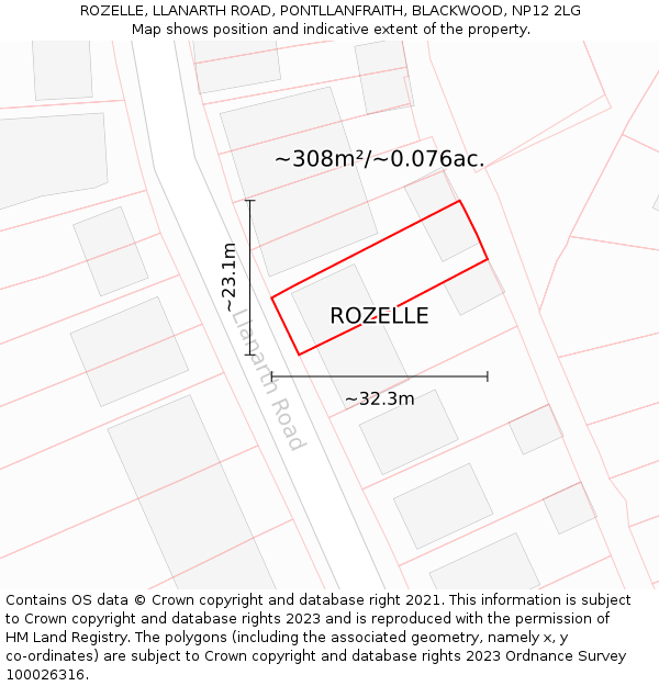 ROZELLE, LLANARTH ROAD, PONTLLANFRAITH, BLACKWOOD, NP12 2LG: Plot and title map