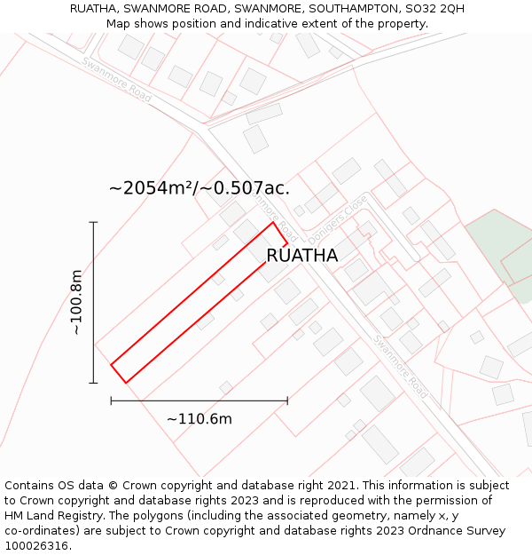 RUATHA, SWANMORE ROAD, SWANMORE, SOUTHAMPTON, SO32 2QH: Plot and title map