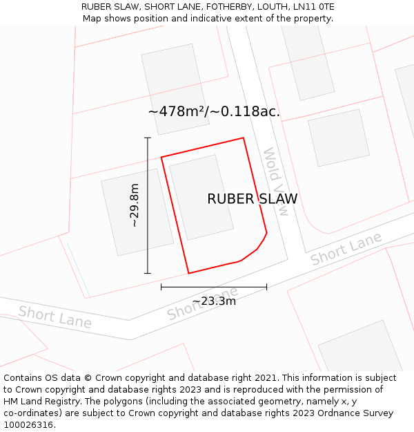 RUBER SLAW, SHORT LANE, FOTHERBY, LOUTH, LN11 0TE: Plot and title map