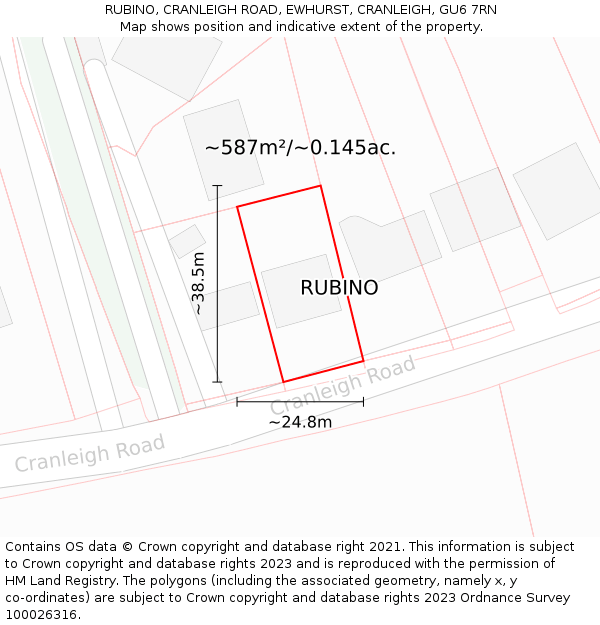 RUBINO, CRANLEIGH ROAD, EWHURST, CRANLEIGH, GU6 7RN: Plot and title map