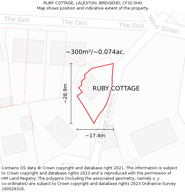 RUBY COTTAGE, LALESTON, BRIDGEND, CF32 0HN: Plot and title map