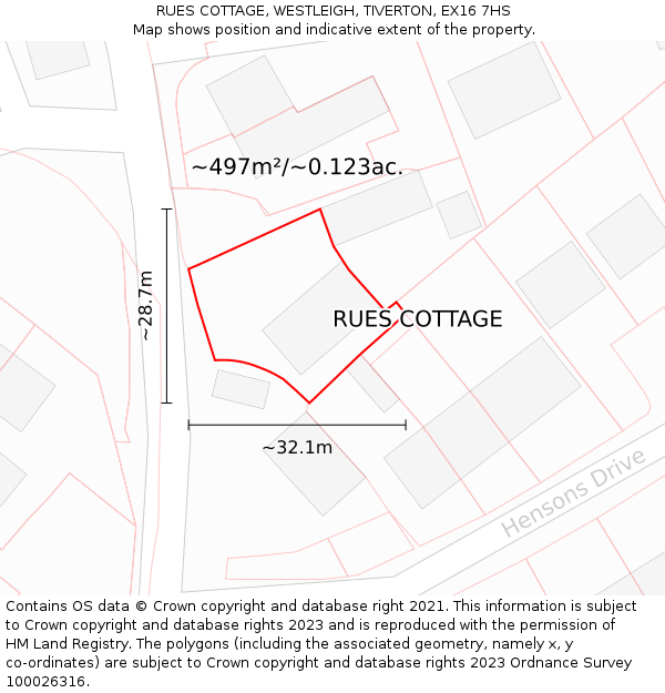 RUES COTTAGE, WESTLEIGH, TIVERTON, EX16 7HS: Plot and title map