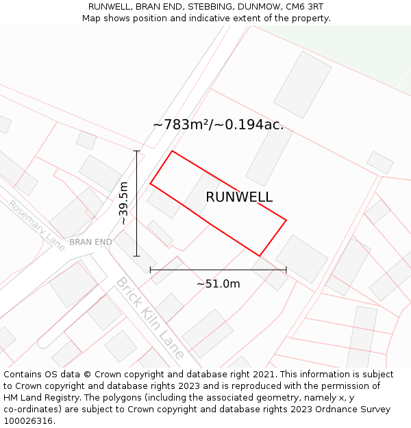 RUNWELL, BRAN END, STEBBING, DUNMOW, CM6 3RT: Plot and title map